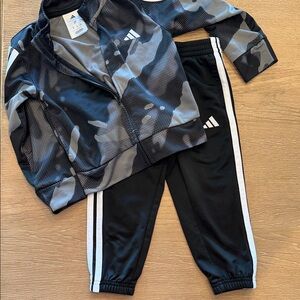 Adidas Black & Gray Toddler Tracksuit Set